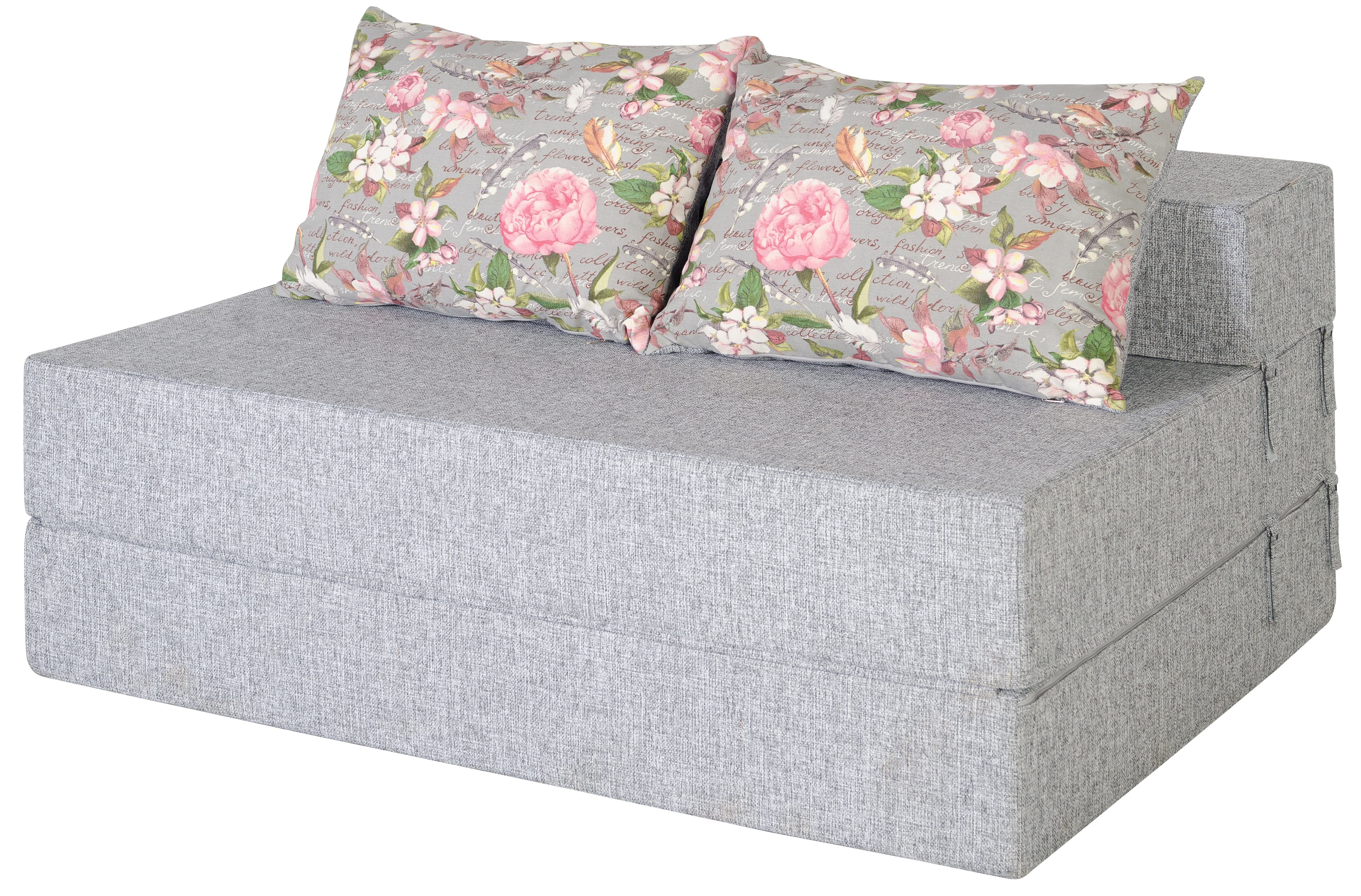 Диван-кровать трансформер бескаркасный "Валентина" 140х100х60 см серый/розовый