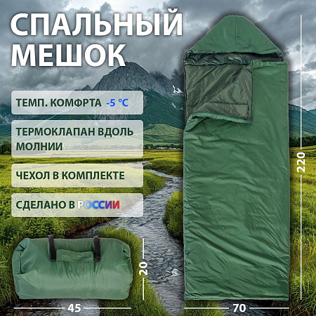 спальный мешок,  220*70, тентовая 160гр, синтепон 300, 220*70, с сумкой удачная мебель - дачная мебель