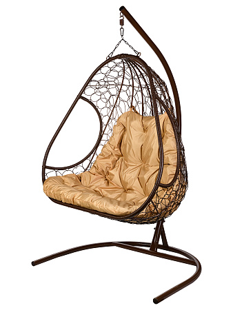 подвесное кресло двухместное «primavera» бежевая подушка коричневое основание