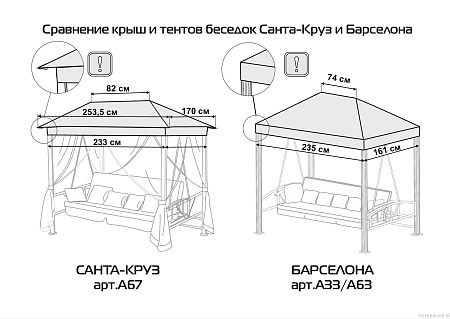 Тент на садовые беседку-качели Санта-Круз A67 АМС 253,5*170 см зеленый Удачная мебель - Дачная мебель
