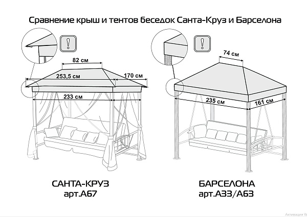 Тент на садовые беседку-качели Санта-Круз A67 АМС 253,5*170 см зеленый Удачная мебель - Дачная мебель