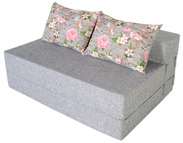 Диван-кровать трансформер бескаркасный &amp;quot;Валентина&amp;quot; 140х100х60 см серый/розовый