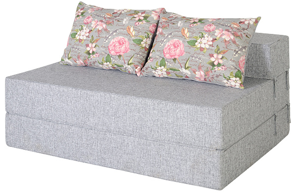Диван-кровать трансформер бескаркасный &amp;quot;Валентина&amp;quot; 140х100х60 см серый/розовый