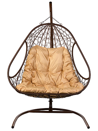 подвесное кресло двухместное «primavera» бежевая подушка коричневое основание